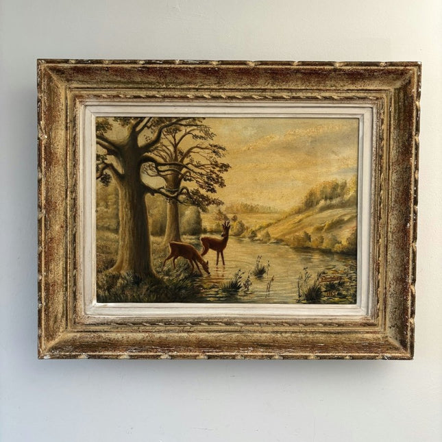 Marvelous Oil Painting Scenery "Deer By River" Refined Medium Art - Holland Art Shop