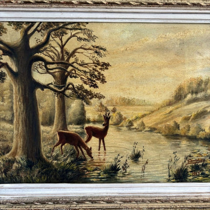 Marvelous Oil Painting Scenery "Deer By River" Refined Medium Art - Holland Art Shop