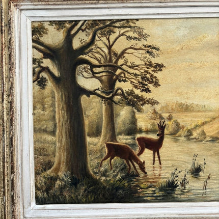 Marvelous Oil Painting Scenery "Deer By River" Refined Medium Art - Holland Art Shop