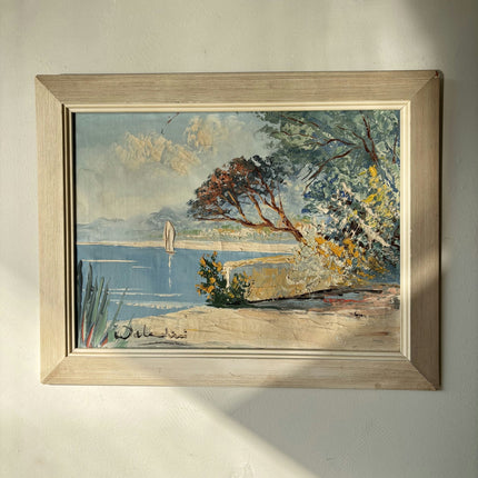 Marvelous Oil Painting Seascape "Lonely Sculpture" Vintage Medium Art - HollandArtShop