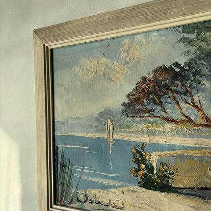 Marvelous Oil Painting Seascape "Lonely Sculpture" Vintage Medium Art - HollandArtShop