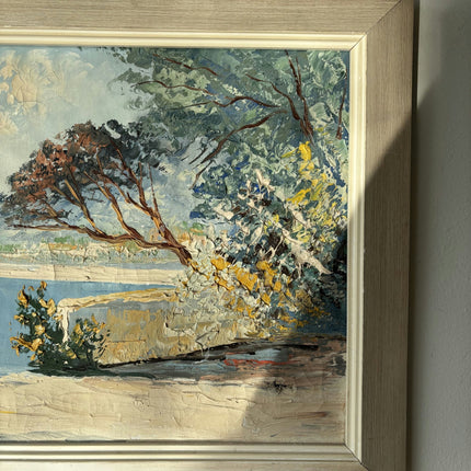 Marvelous Oil Painting Seascape "Lonely Sculpture" Vintage Medium Art - HollandArtShop