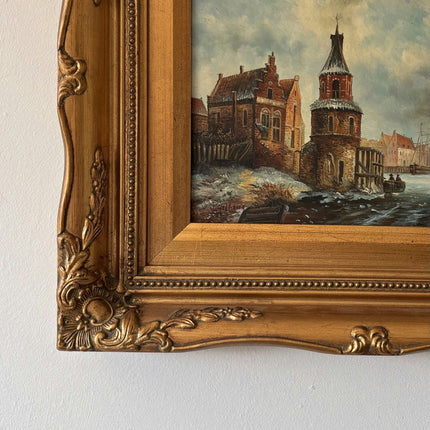 Marvelous Oil Painting Winter Landscape "Brick Tower" Intriguing Small Artwork - HollandArtShop