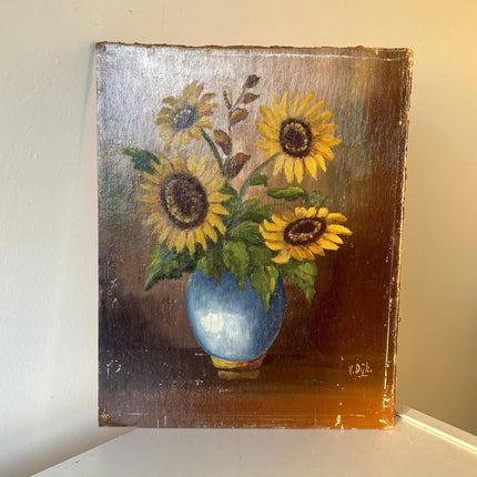 Marvelous Still Life Oil Painting "Sunflower Bouquet" Original Small Artwork - HollandArtShop