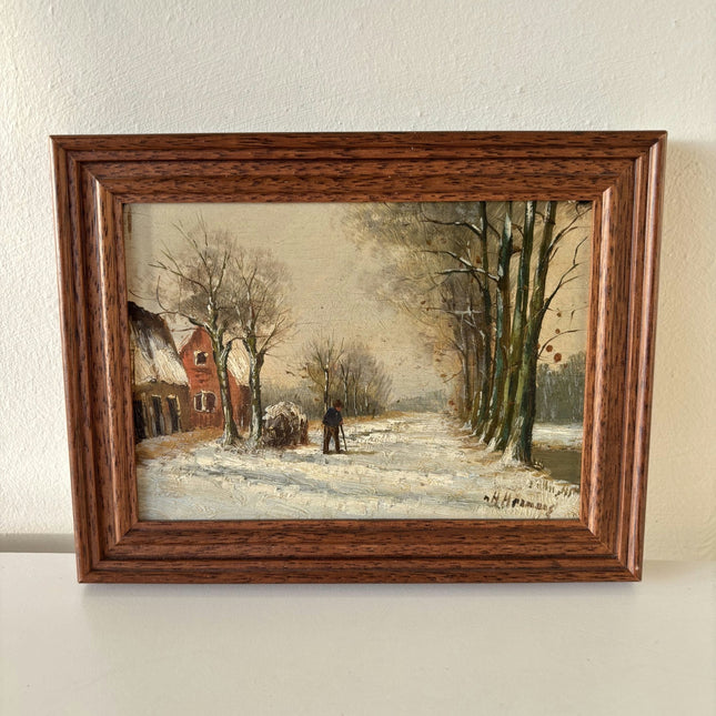 Marvelous Winter Landscape Oil Painting "Snowy Pathway" Wonderful Small Art - HollandArtShop
