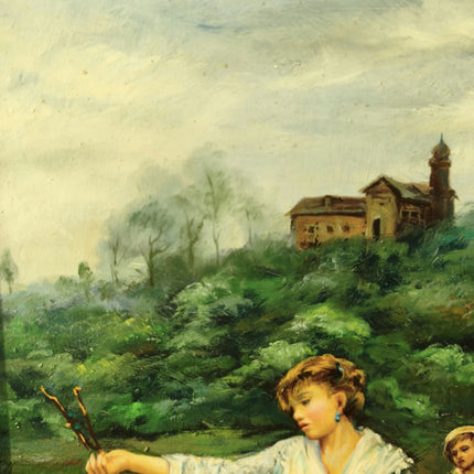 Marvelous Women With Sheep Shepherd Antique Oil Painting Painted with High Skill - HollandArtShop