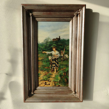 Marvelous Women With Sheep Shepherd Antique Oil Painting Painted with High Skill - HollandArtShop