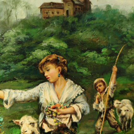 Marvelous Women With Sheep Shepherd Antique Oil Painting Painted with High Skill - HollandArtShop