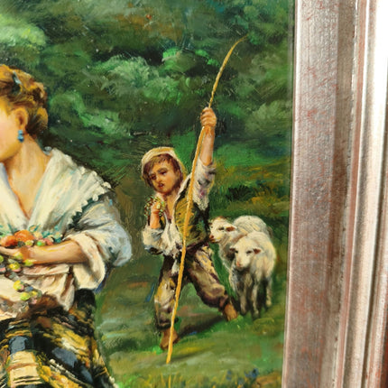 Marvelous Women With Sheep Shepherd Antique Oil Painting Painted with High Skill - HollandArtShop