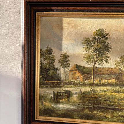 "Meadow Farmhouse" Classic Dutch Landscape Original VIntage Oil Painting - HollandArtShop