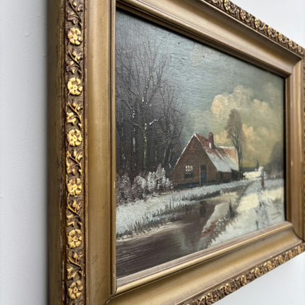 Traditional Winter Landscape Oil Painting "Snowy Cottage" Small Artwork Holland Art Shop