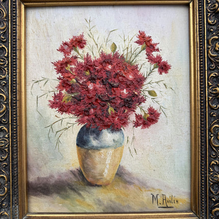 Handcrafted Floral Still Life Oil Painting "Red Vase" Expressive Small Art Holland Art Shop