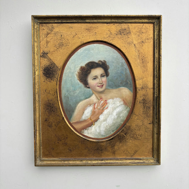 Handcrafted Portrait Oil Painting "Smiling Woman" Vintage Small Artwork Holland Art Shop