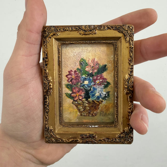 Original Floral Still Life Oil Painting "Miniature Frame" Rustic Small Artwork Holland Art Shop