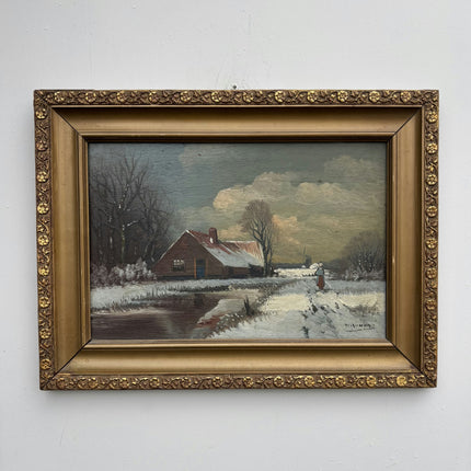 Traditional Winter Landscape Oil Painting "Snowy Cottage" Small Artwork Holland Art Shop
