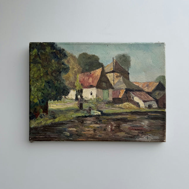 Authentic Landscape Oil Painting "Thatched Cottage" Handcrafted Small Artwork Holland Art Shop