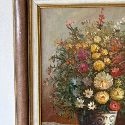 Original Hand Made Unique Flower Oil Painting from around 1970 from Holland - HollandArtShop