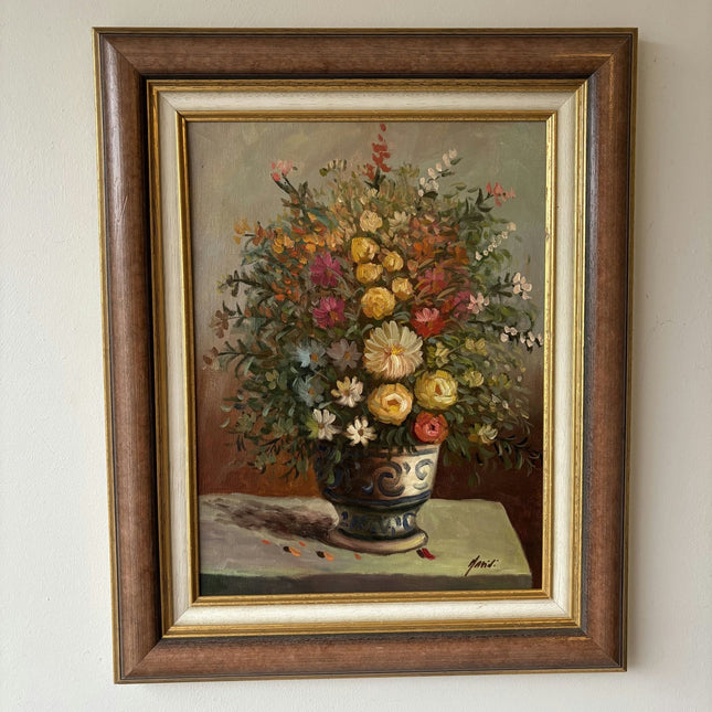 Original Hand Made Unique Flower Oil Painting from around 1970 from Holland - HollandArtShop