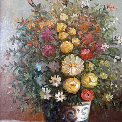 Original Hand Made Unique Flower Oil Painting from around 1970 from Holland - HollandArtShop