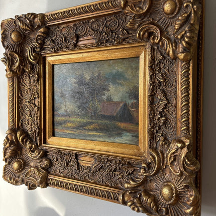Original Landscape Oil Painting "Rustic Cabin" Wonderful Medium Artwork - HollandArtShop
