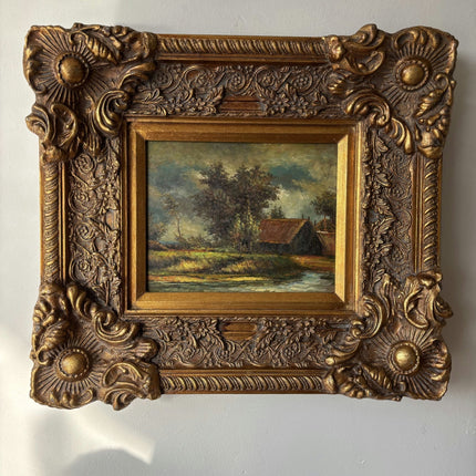 Original Landscape Oil Painting "Rustic Cabin" Wonderful Medium Artwork - HollandArtShop