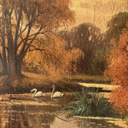 Original Landscape Oil Painting "Swans Reflected" Authentic Large Art - HollandArtShop