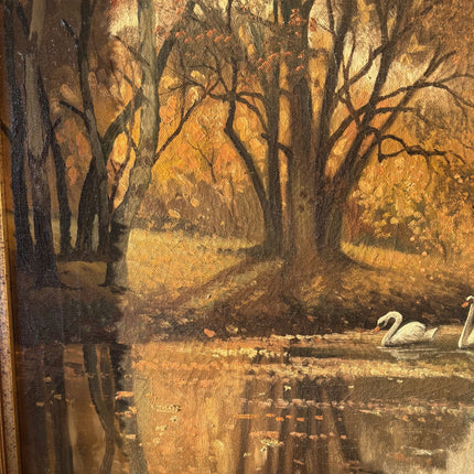 Original Landscape Oil Painting "Swans Reflected" Authentic Large Art - HollandArtShop