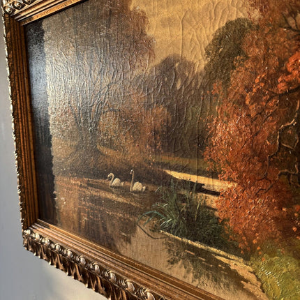 Original Landscape Oil Painting "Swans Reflected" Authentic Large Art - HollandArtShop
