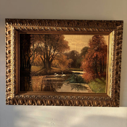 Original Landscape Oil Painting "Swans Reflected" Authentic Large Art - HollandArtShop