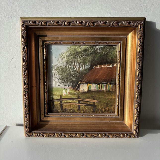 Original Landscape Oil Painting "Thatched Cottage" Traditional Small Art - HollandArtShop