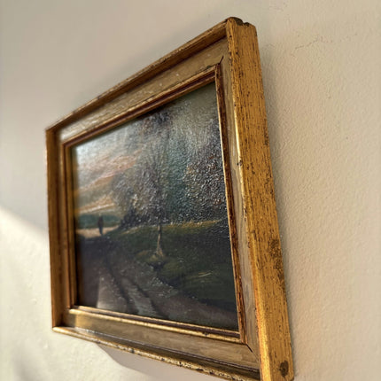 Original Landscape Oil Painting "Walking Figure" Intriguing Small Art - HollandArtShop