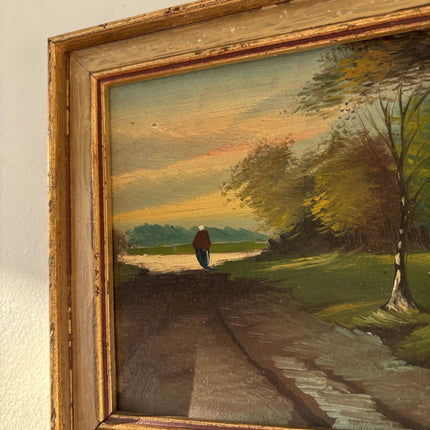 Original Landscape Oil Painting "Walking Figure" Intriguing Small Art - HollandArtShop