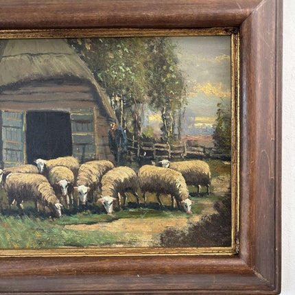 Original Oil Painting Farm "Grazing Sheep" Remarkable Medium Artwork - Holland Art Shop