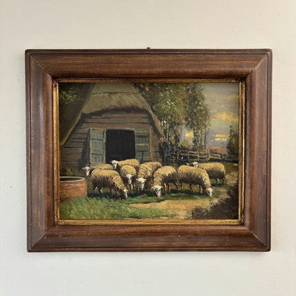 Original Oil Painting Farm "Grazing Sheep" Remarkable Medium Artwork - Holland Art Shop