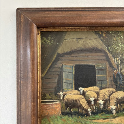 Original Oil Painting Farm "Grazing Sheep" Remarkable Medium Artwork - Holland Art Shop