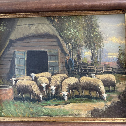 Original Oil Painting Farm "Grazing Sheep" Remarkable Medium Artwork - Holland Art Shop