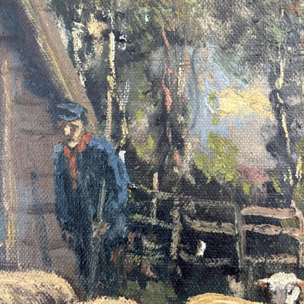 Original Oil Painting Farm "Grazing Sheep" Remarkable Medium Artwork - Holland Art Shop