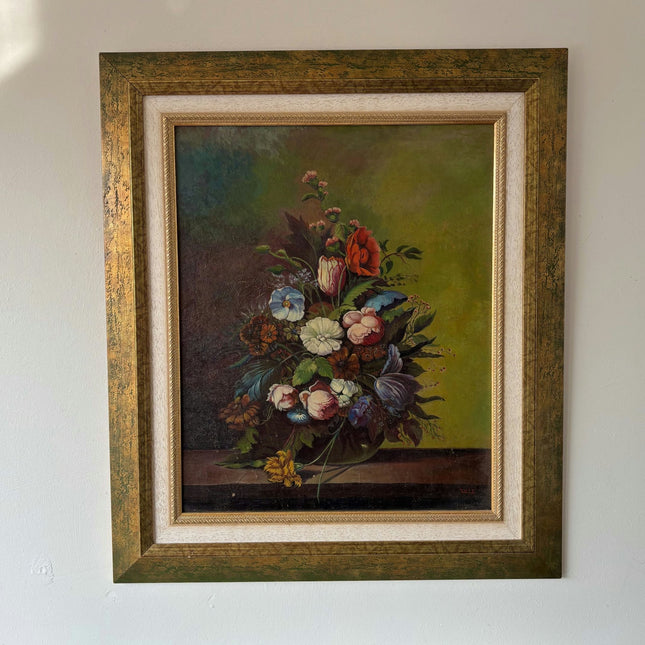 Original Oil Painting Floral Still Life "Floral Arrangement" Vintage Large Art - HollandArtShop