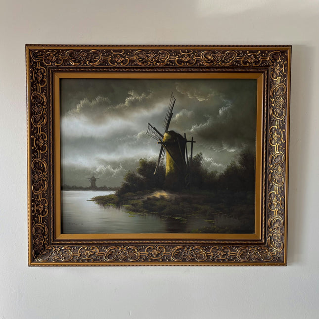 Original Oil Painting Scenery "Windmill Landscape" Remarkable Medium Artwork - HollandArtShop