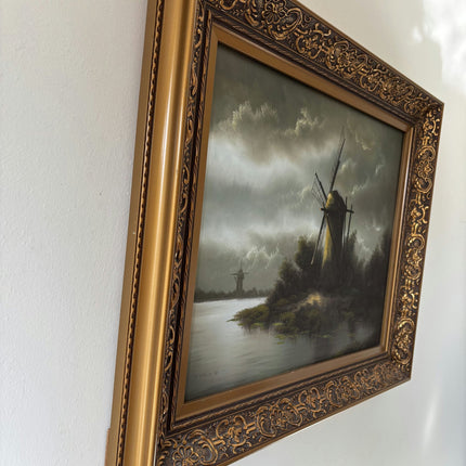 Original Oil Painting Scenery "Windmill Landscape" Remarkable Medium Artwork - HollandArtShop