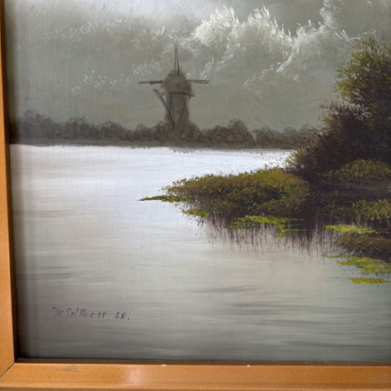 Original Oil Painting Scenery "Windmill Landscape" Remarkable Medium Artwork - HollandArtShop