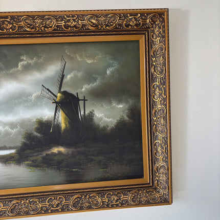 Original Oil Painting Scenery "Windmill Landscape" Remarkable Medium Artwork - HollandArtShop