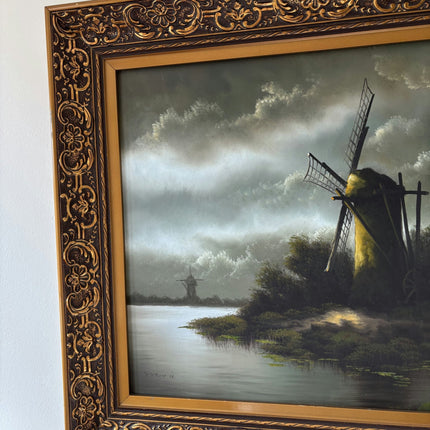 Original Oil Painting Scenery "Windmill Landscape" Remarkable Medium Artwork - HollandArtShop