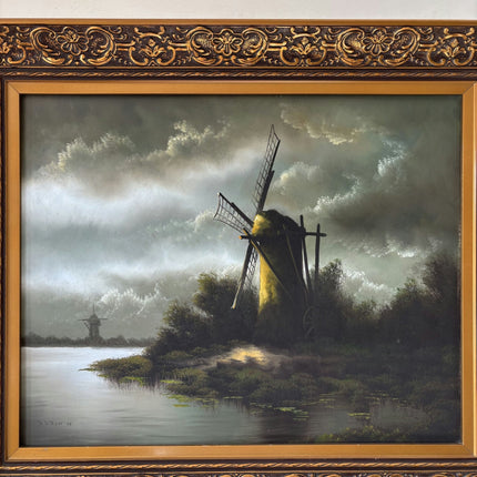 Original Oil Painting Scenery "Windmill Landscape" Remarkable Medium Artwork - HollandArtShop