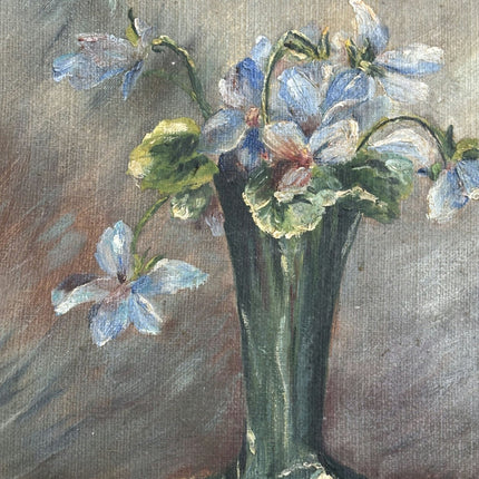 Original Oil Painting Still Life "Blue Flowers" Fine Medium Artwork - HollandArtShop