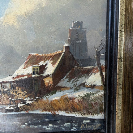 Original Oil Painting Winter Landscape "Fishermen On Ice" Small Artwork - Holland Art Shop