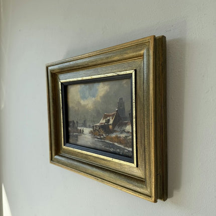 Original Oil Painting Winter Landscape "Fishermen On Ice" Small Artwork - Holland Art Shop
