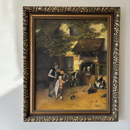 Original Scenery Oil Painting "Street Performance" Figurative Medium Art - HollandArtShop