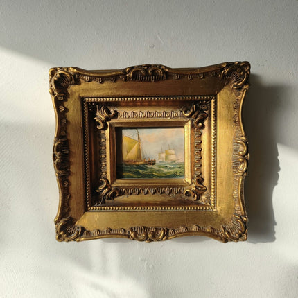 Original Seascape Oil Painting "Sailing Vessels" Intriguing Small Art - HollandArtShop