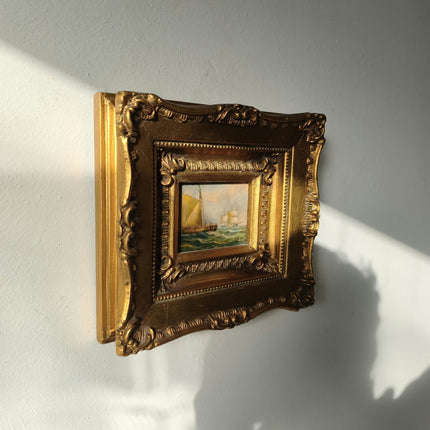 Original Seascape Oil Painting "Sailing Vessels" Intriguing Small Art - HollandArtShop